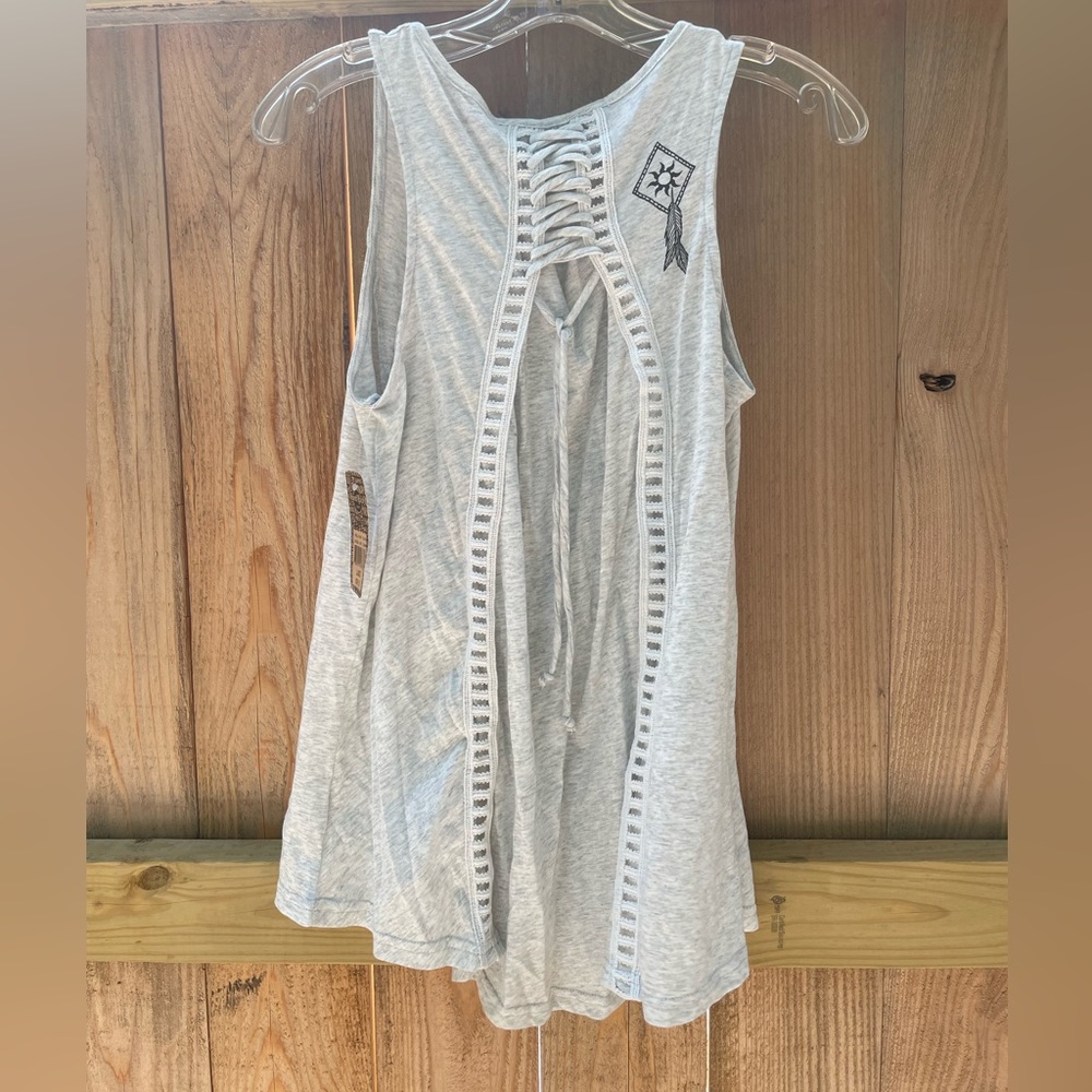 Hard Rock Couture Gray Laced Back Tank Top Black Graphics Size Large - Picture 9 of 10